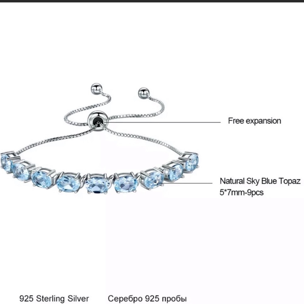 Natural Blue Topaz Bracelet Sterling Silver 925 - Picture 2 of 7